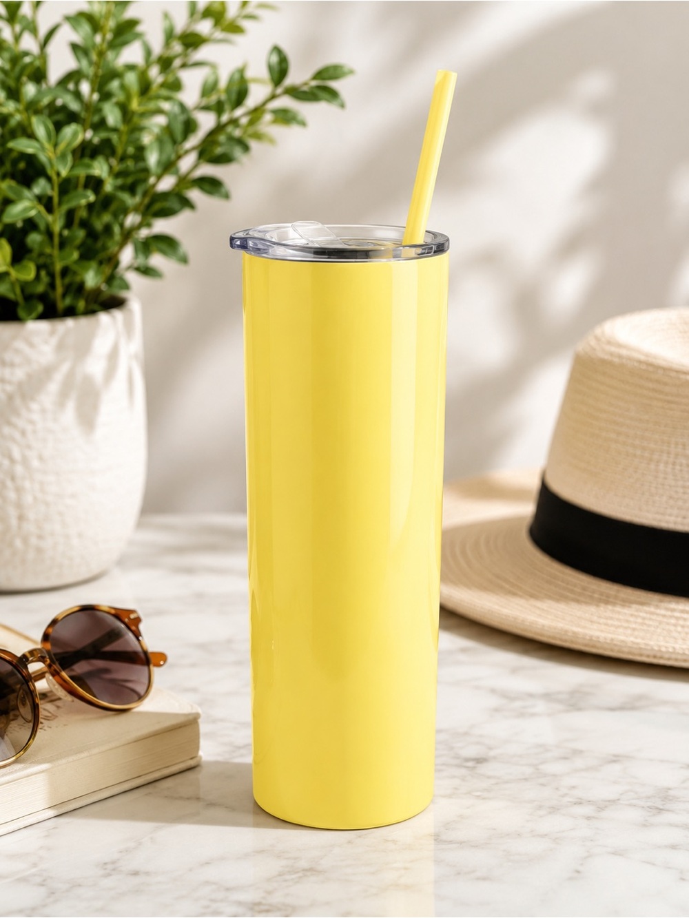 20 oz Skinny Tumbler Sunshine Yellow Stainless Steel Cup with Straw